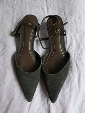 Zara Chocolate Dark Brown Pointed Toe Ankle Strap Kitten Heels
